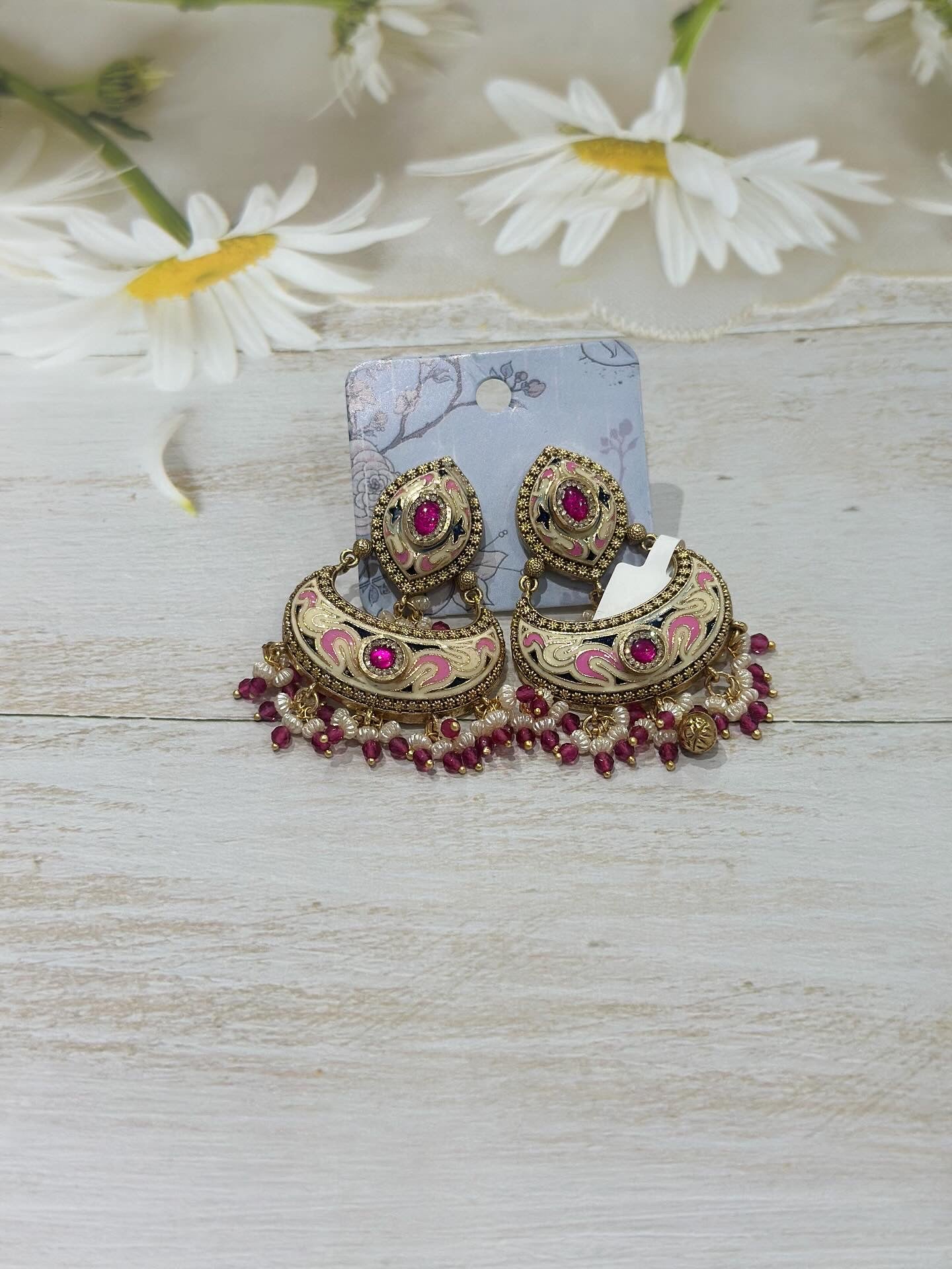 Magenta Enamel Chandbali Earrings – Bold Tradition in Bloom