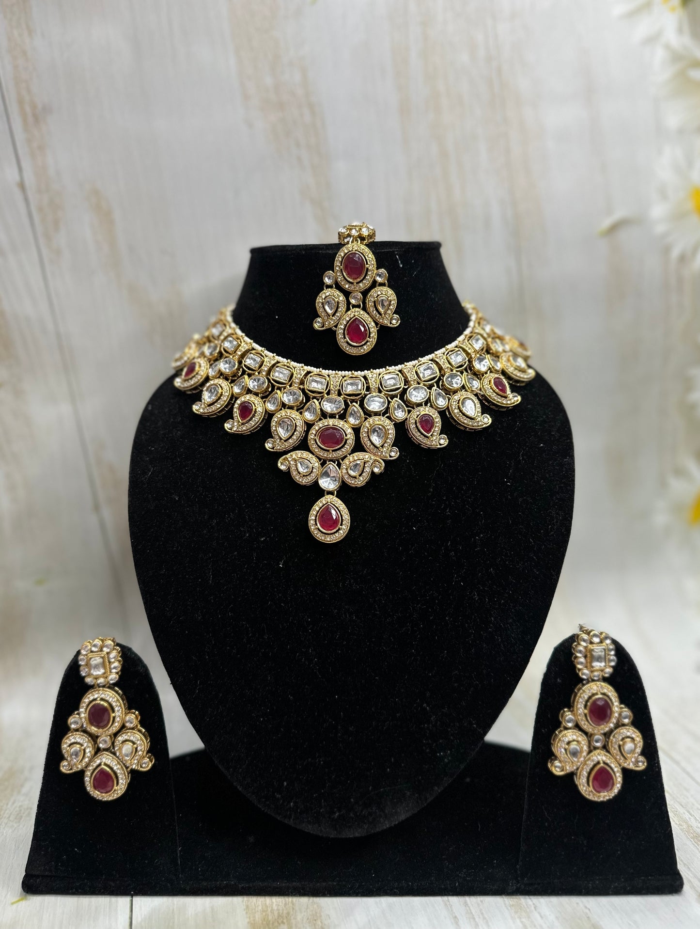 Red Polki Kundan Choker Set – Fierce, Festive & Flawless