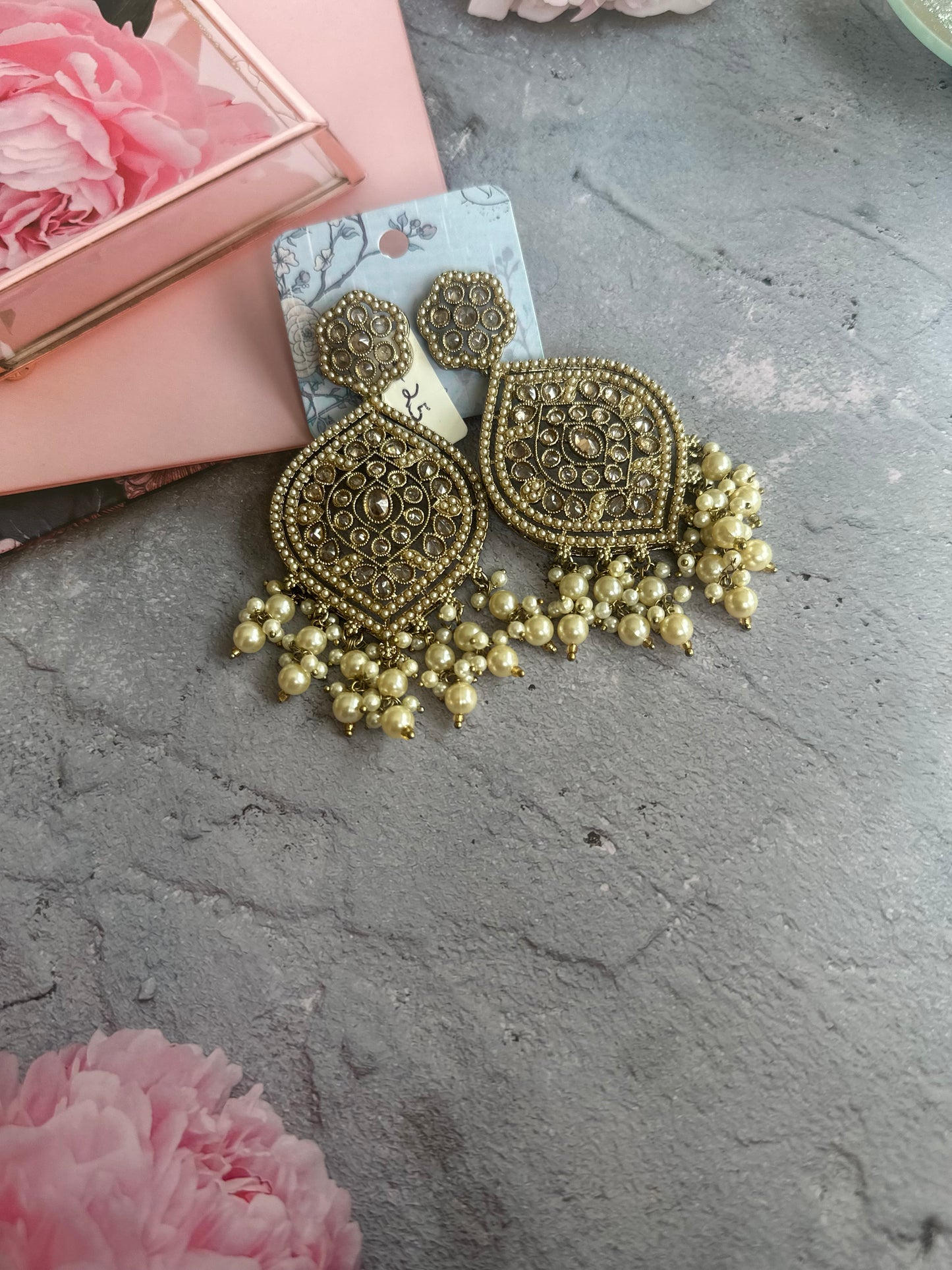 Antique Pearl Chandbali Earrings