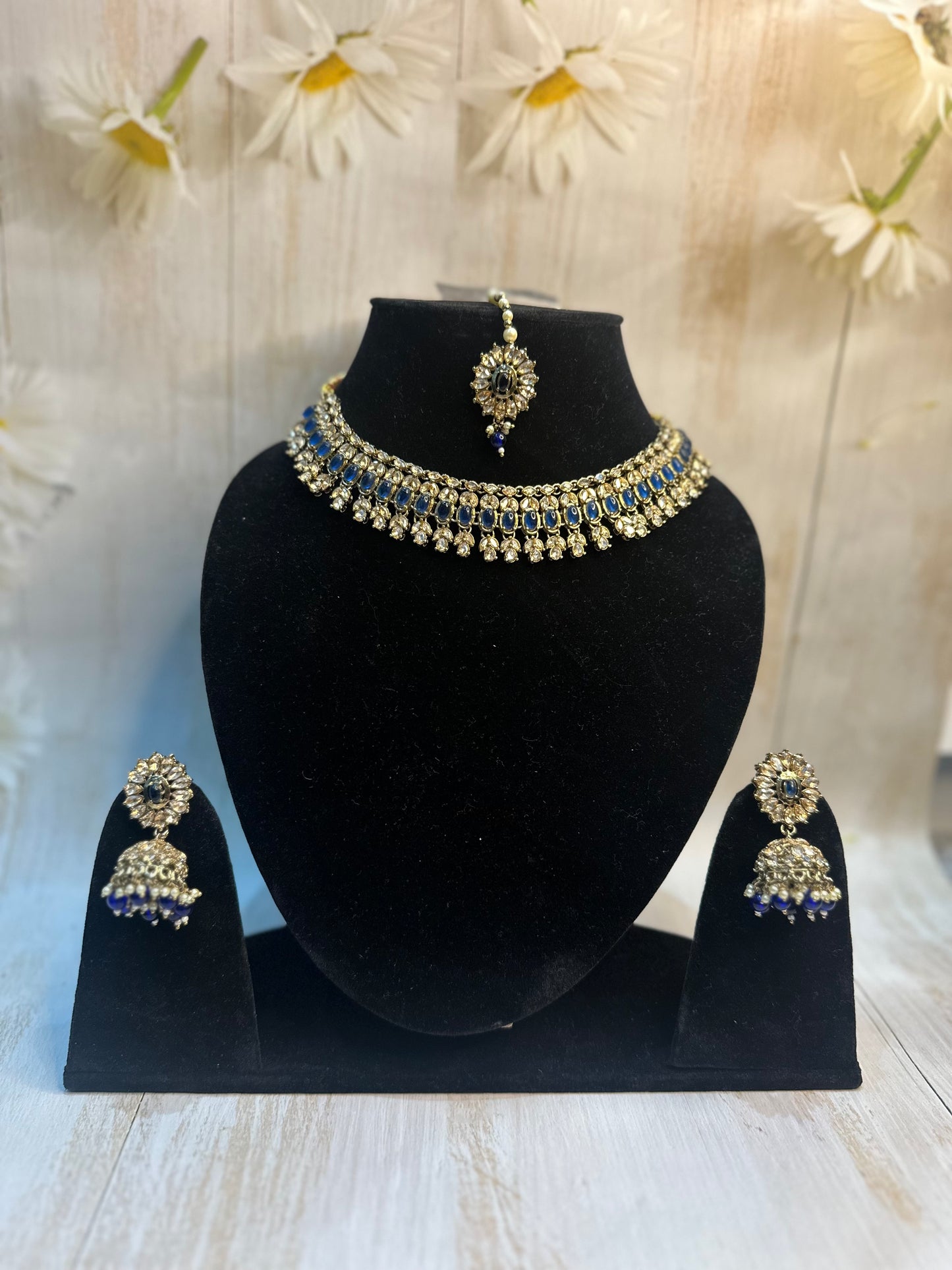 Royal Blue Polki Choker Set – Elegant, Dazzling & Festive