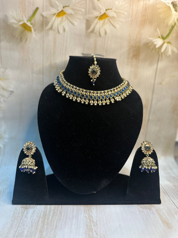 Royal Blue Polki Choker Set – Elegant, Dazzling & Festive