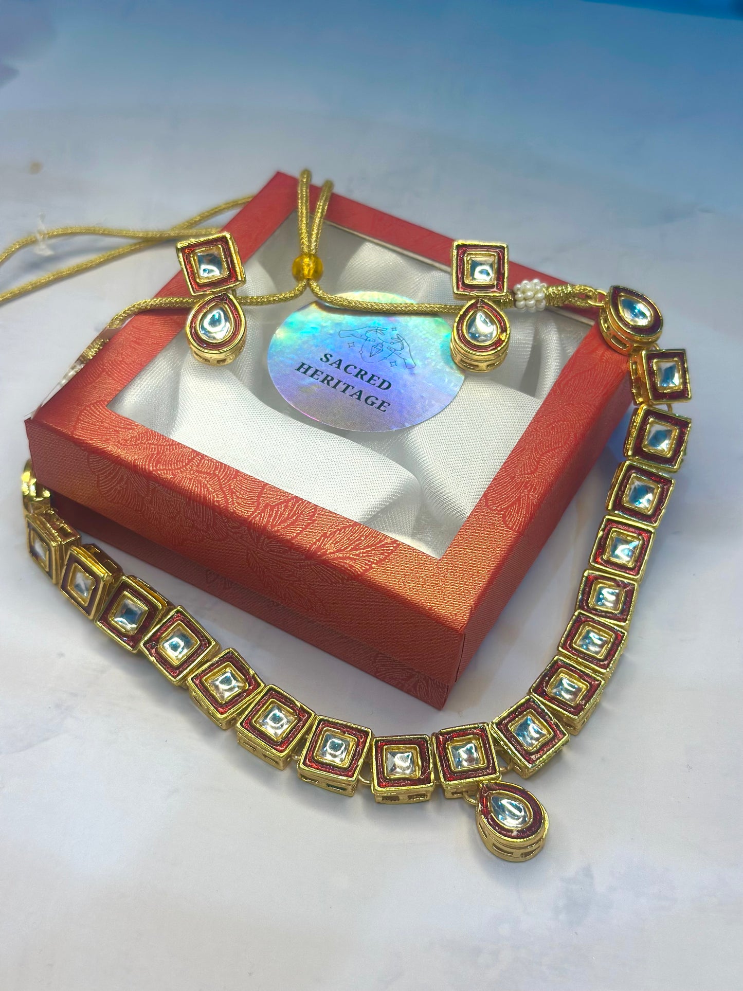 Red Enamel Kundan Set