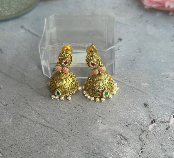 Temple-Style Antique Jhumka Earrings – A Heritage Statement