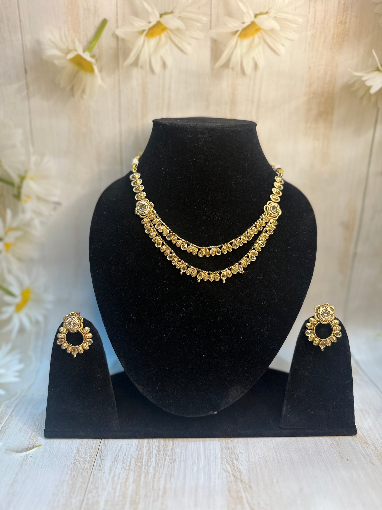 Floral Layered Necklace Set – Graceful, Gleaming & Festive
