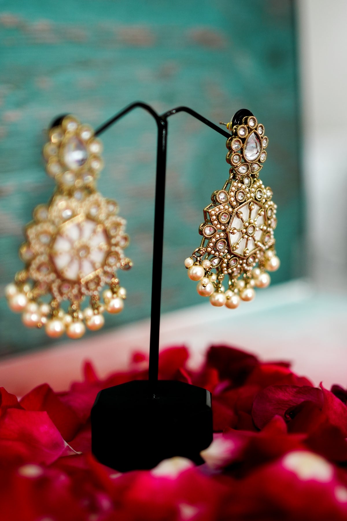 Ivory Kundan Pearl Drop Earrings