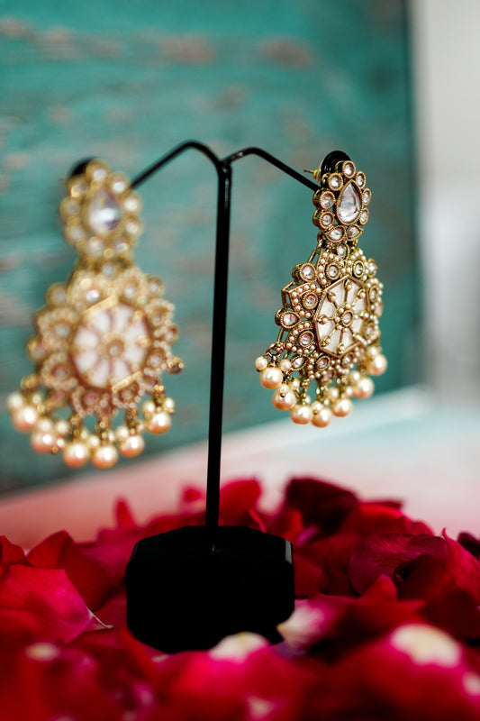 Ivory Kundan Pearl Drop Earrings