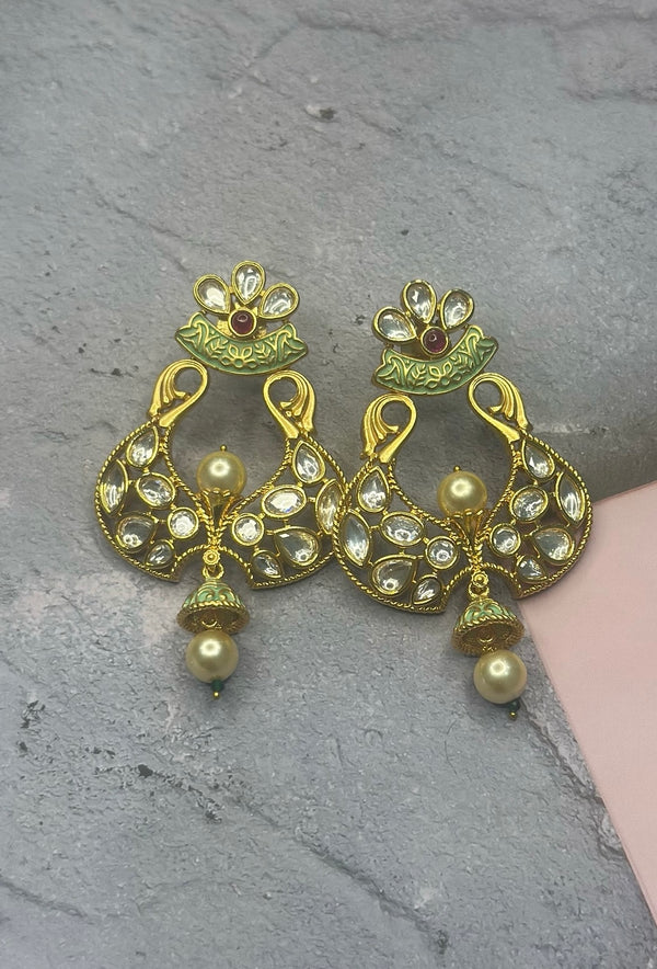 Green enamel earring