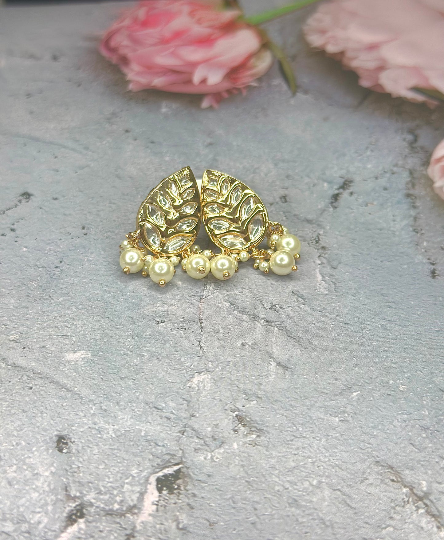Leaf Drop Pearl Studs