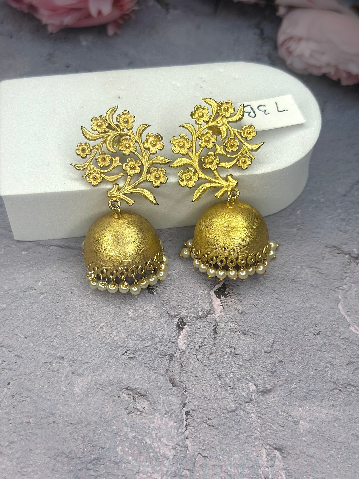 Flora Gold Matte Jhumka Earrings