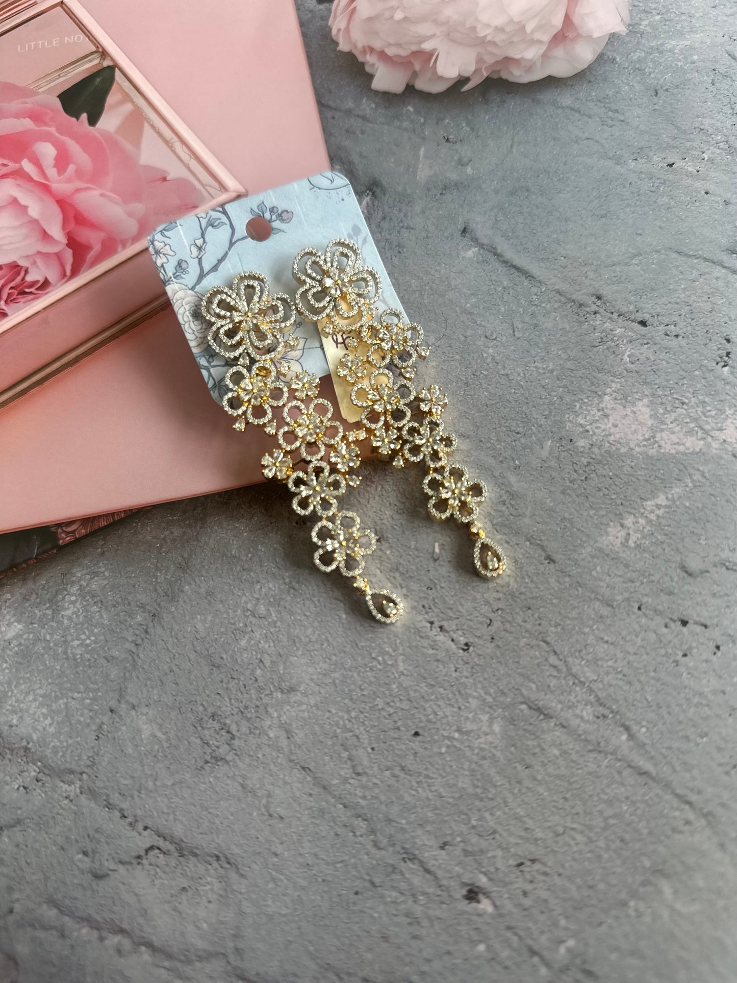 Gold CZ Chandelier Earrings – Statement Sparkle with Every Step