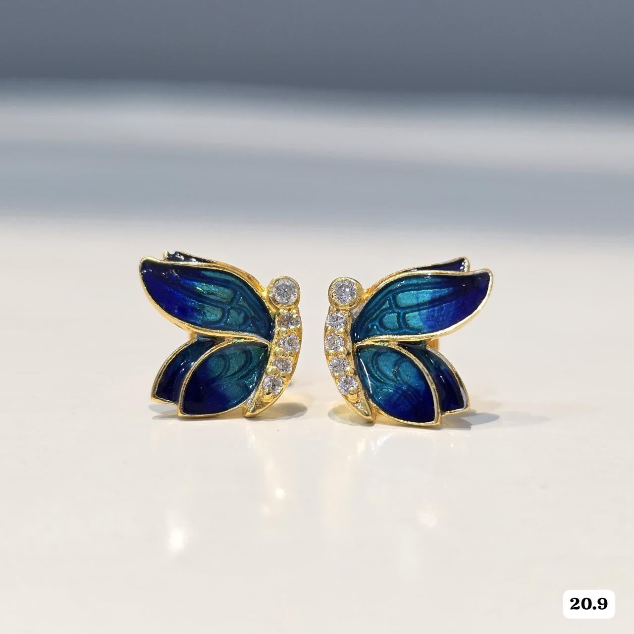 Silver 925 butterfly earrings with blue enamel