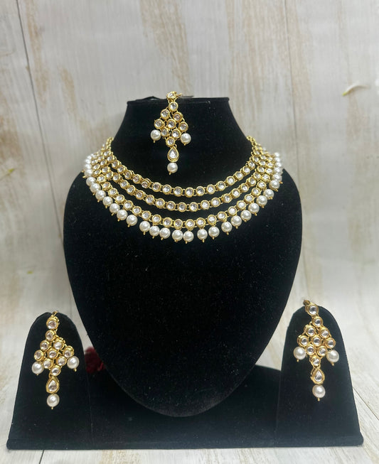 Ivory Radiance Kundan Pearl Choker Set – Grace in Every Layer