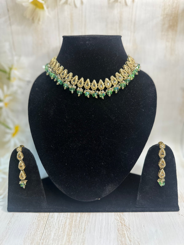 Emerald Teardrop Polki Set