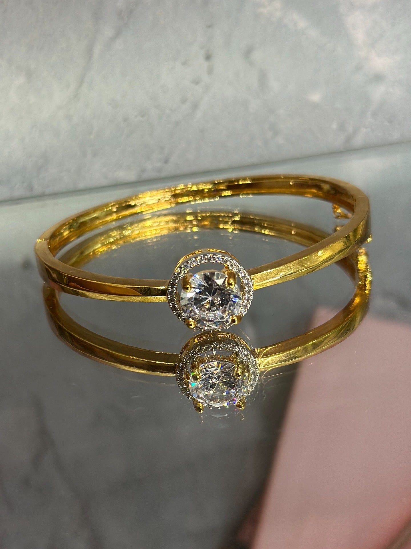 Gold-Toned CZ Solitaire Bracelet – Sleek Everyday Glam