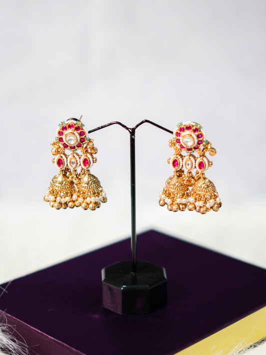 Rani Pink Kundan Jhumkas
