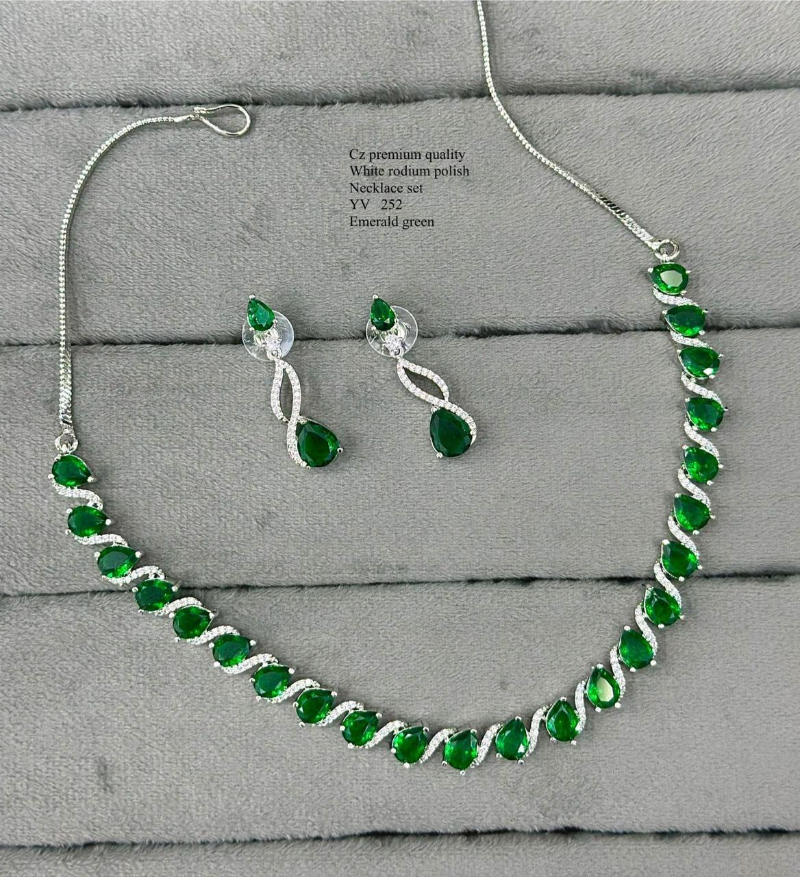 Elegant CZ Necklace Set – Available in blue & Green