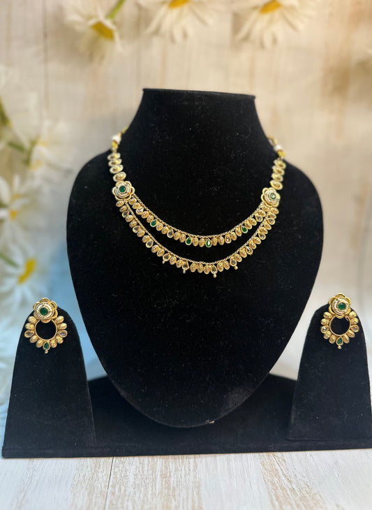 Emerald Layered Necklace Set – Elegant, Ethereal & Evergreen
