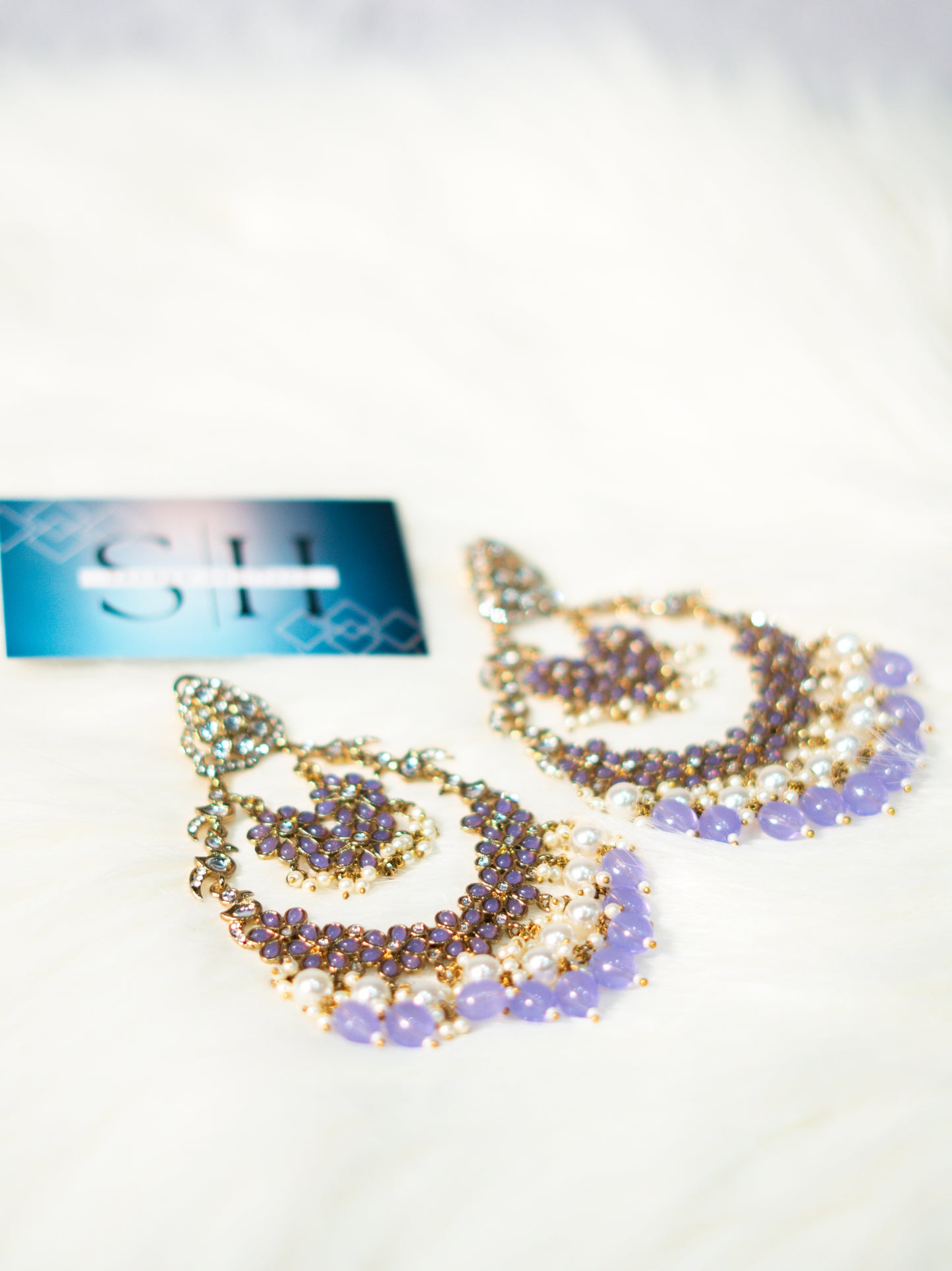 Lavender Pearl Chandbali Earrings