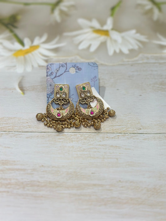 Pastel Antique Gold Drop Earrings – Subtle Colour, Lasting Charm
