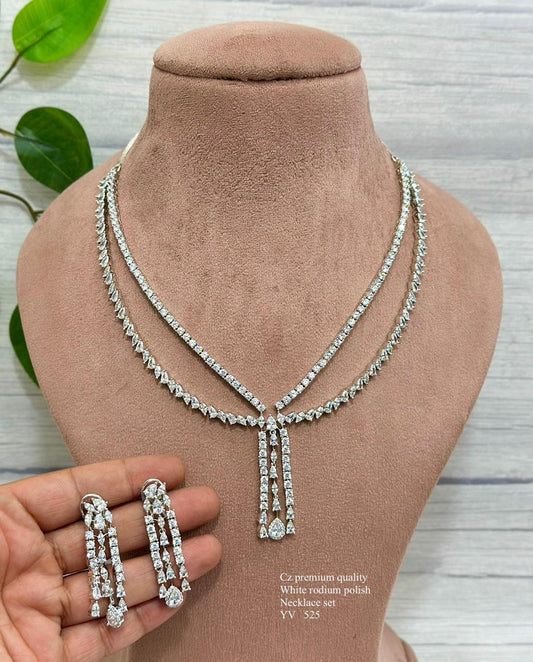 Elegant White Rhodium CZ Necklace and Earrings Set