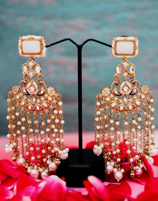 Pearl Tassel Kundan Chandbali Earrings
