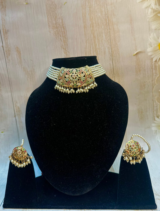Jadau-Style Multicolour Pearl Choker Set