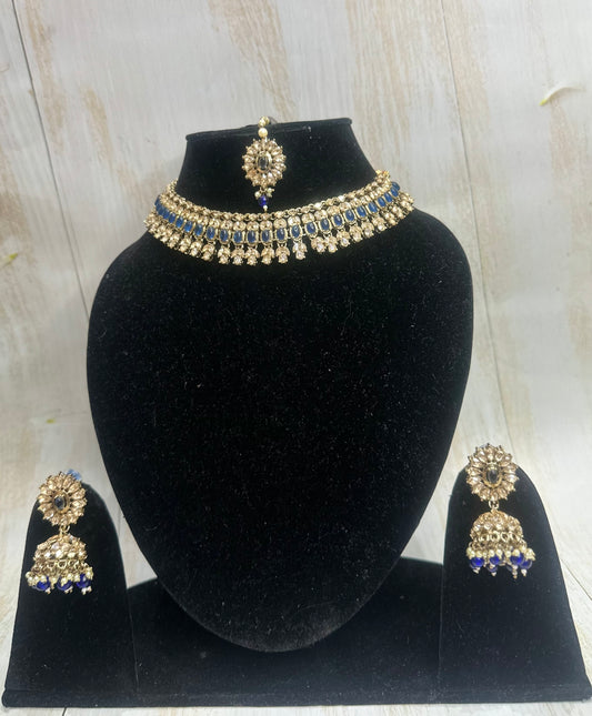 Midnight Sapphire Kundan Choker Set – Radiate Elegance in Every Detail