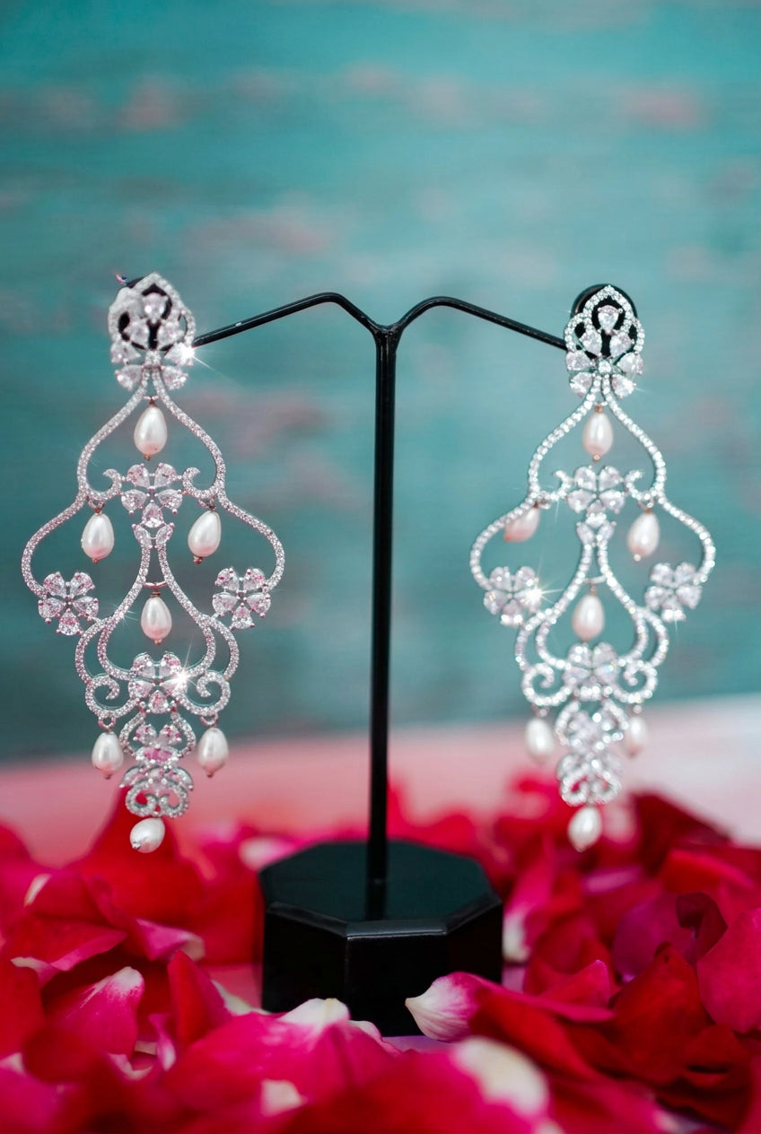 Silver Floral CZ Earrings
