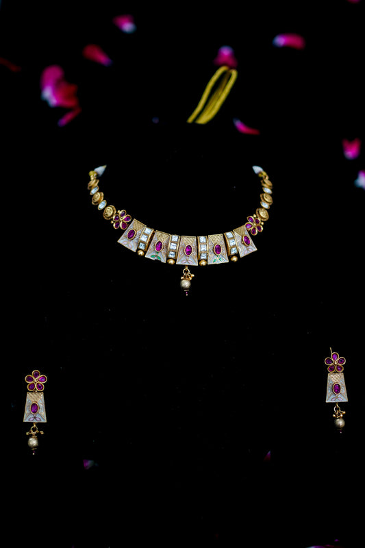 Rosé Meenakari | Kundan Choker Set