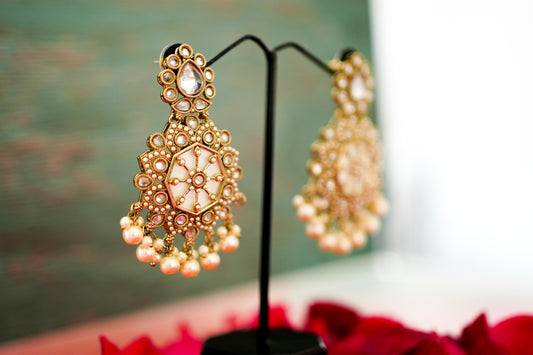 Ivory Kundan Pearl Drop Earrings