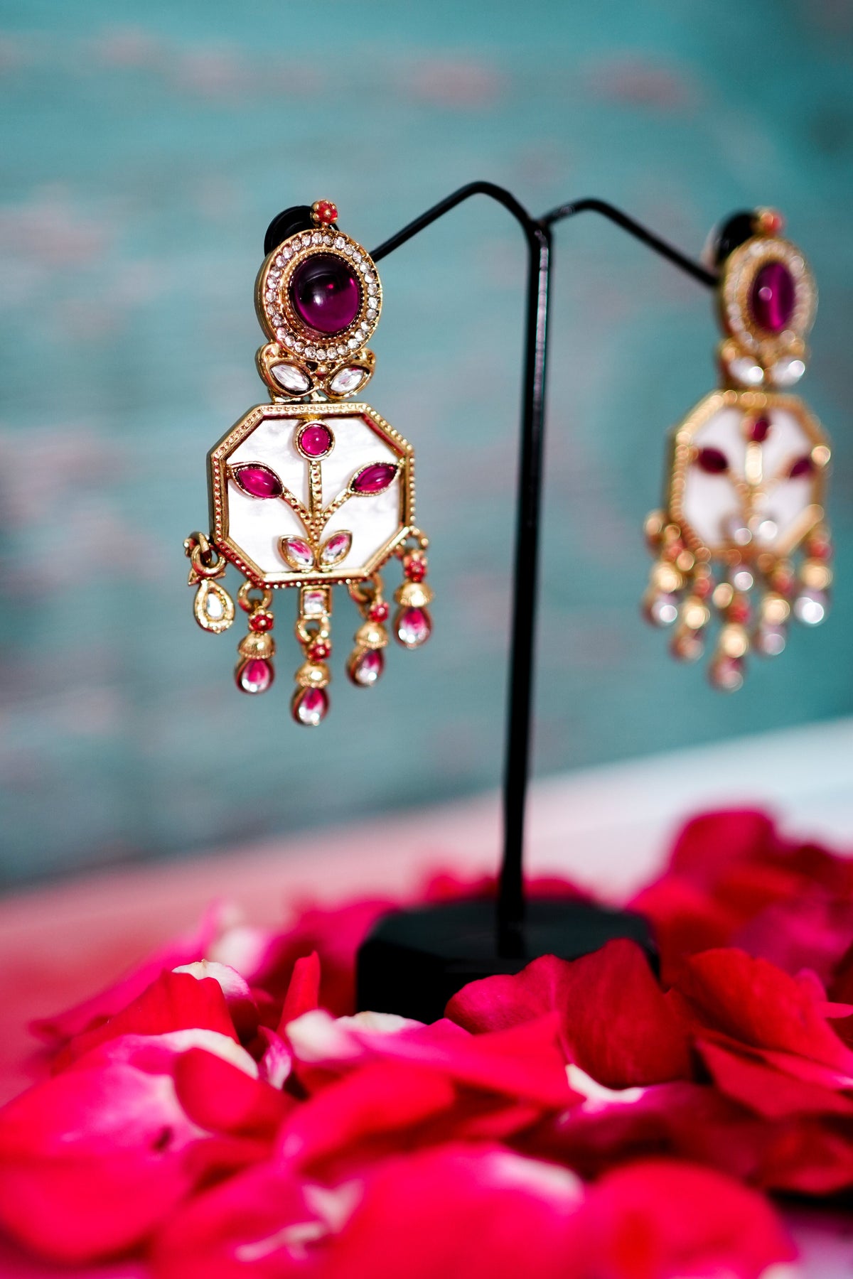 Ruby Pink Meenakari Drop Earrings