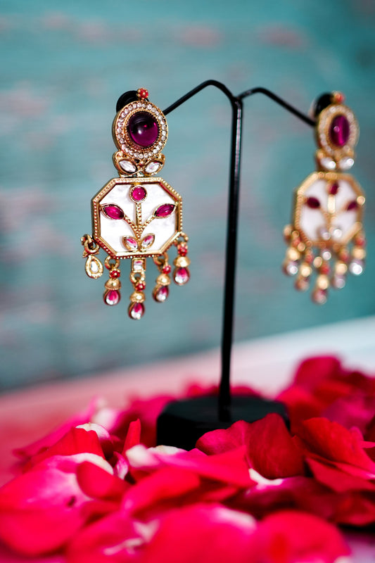 Ruby Pink Meenakari Drop Earrings