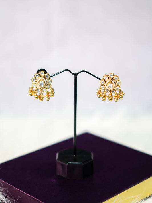 Kundan Drop Stud Earrings with Ghungroo Detailing