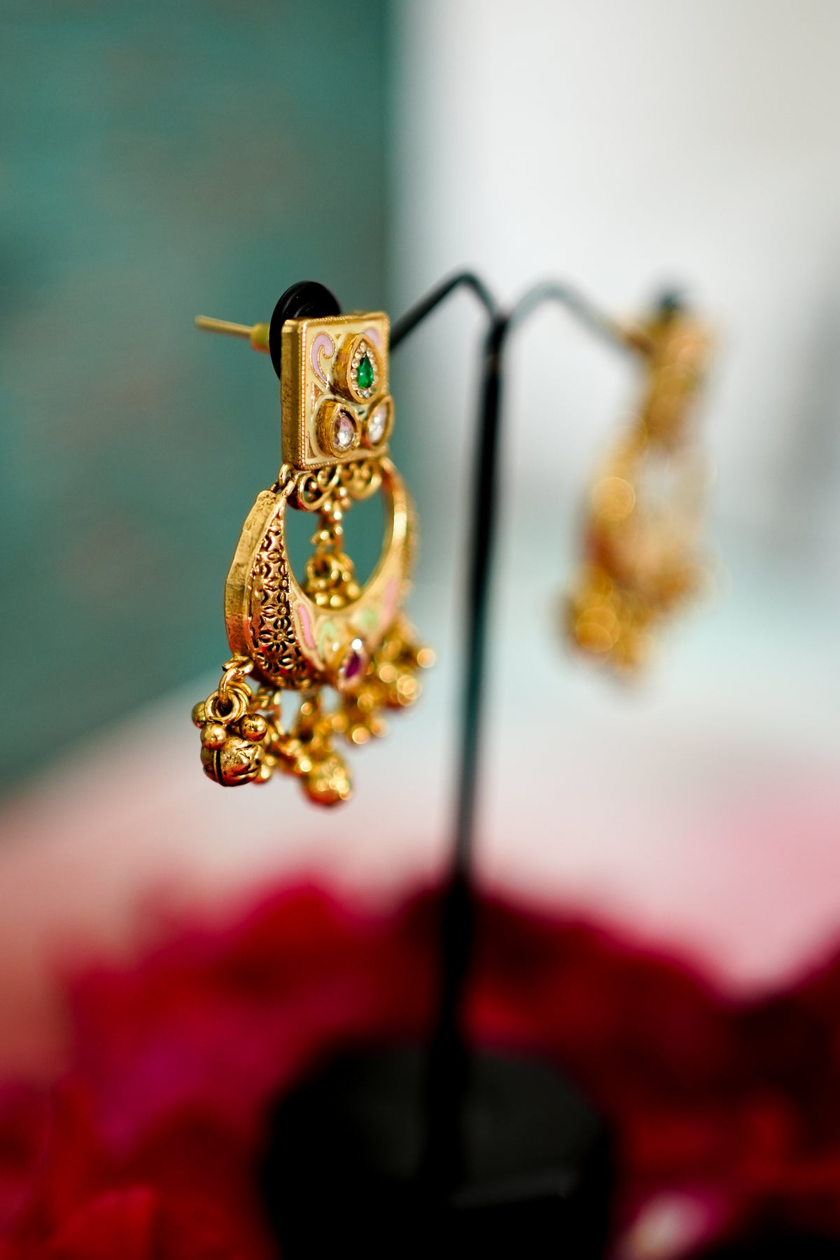 Gold Meenakari Chandbali Earrings