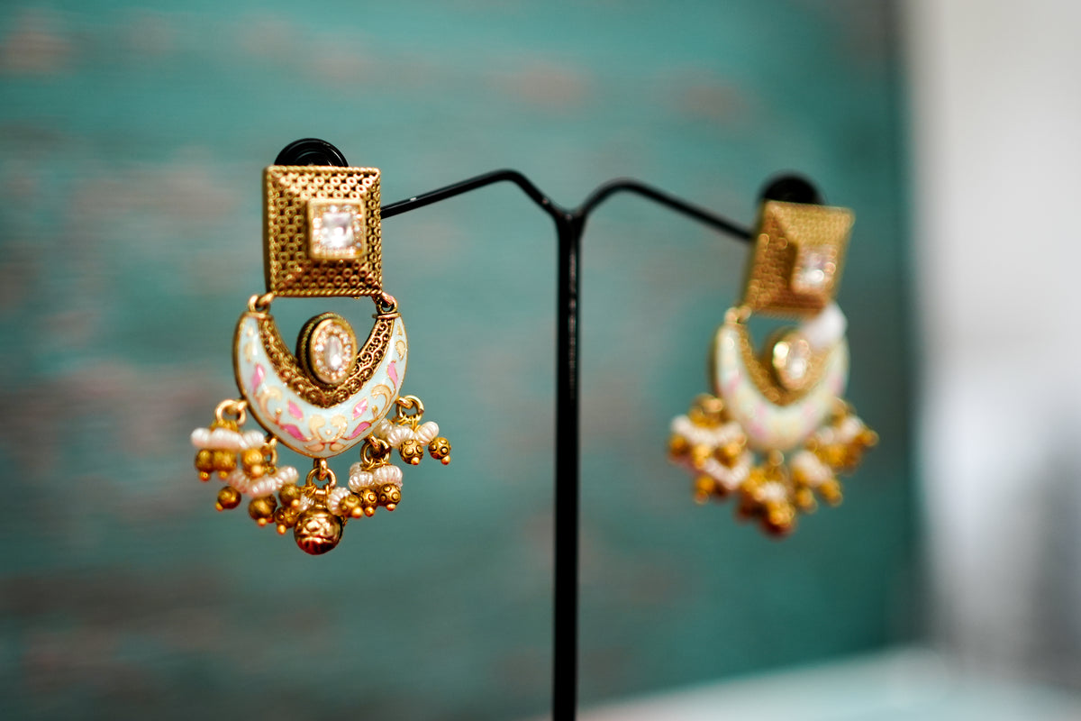 Ivory Meenakari Chandbali Earrings