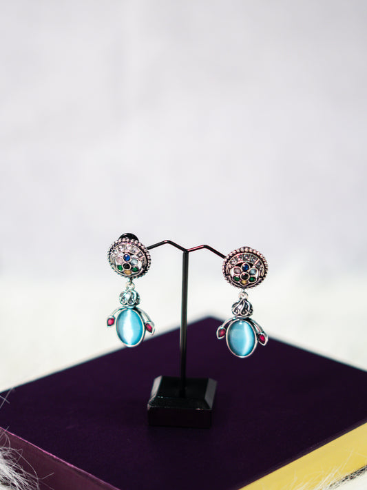 Navratan Drop Oxidised Earrings