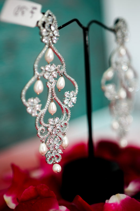 Silver Floral CZ Earrings