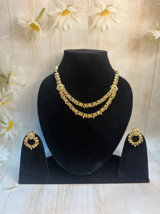 Floral Layered Necklace Set – Graceful, Gleaming & Festive