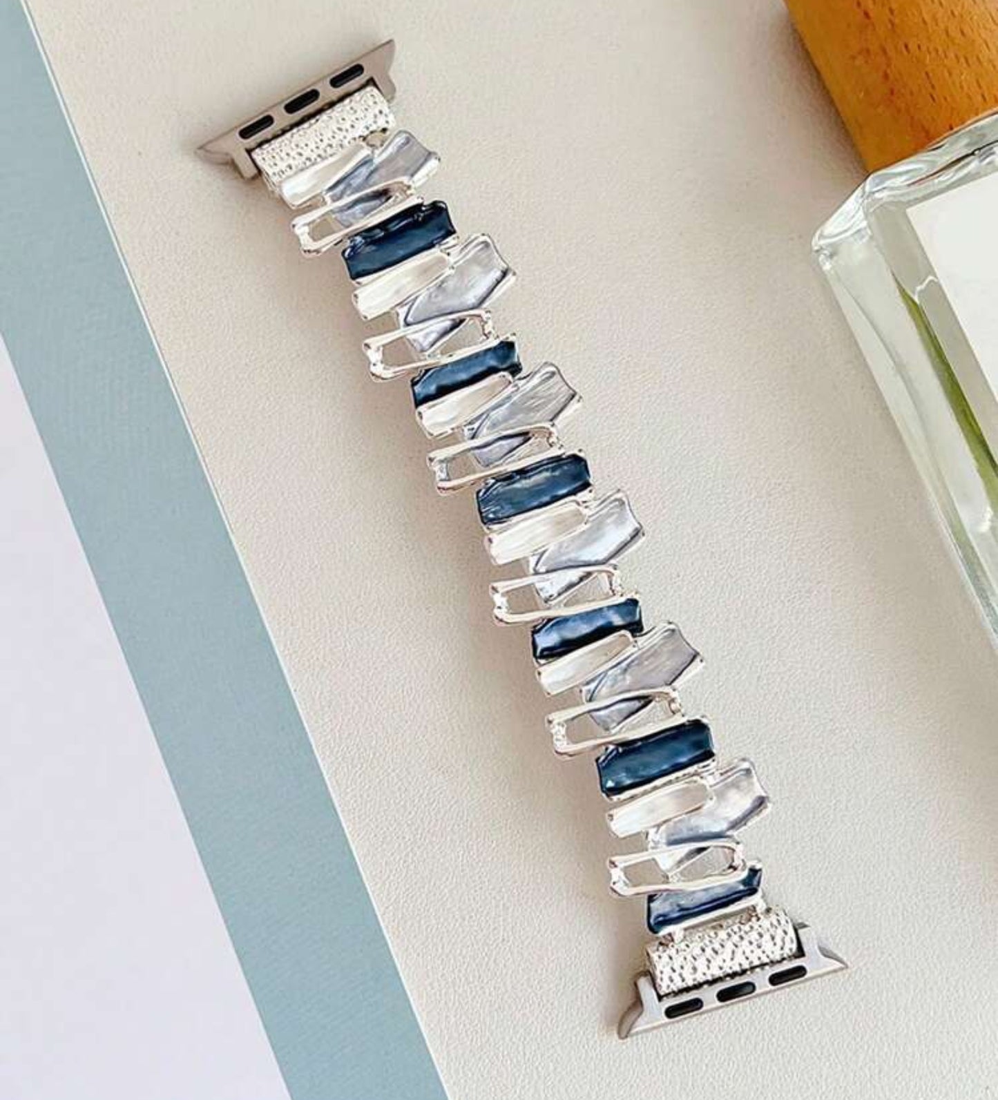 Navy & Pearl Marble Apple Watch Strap