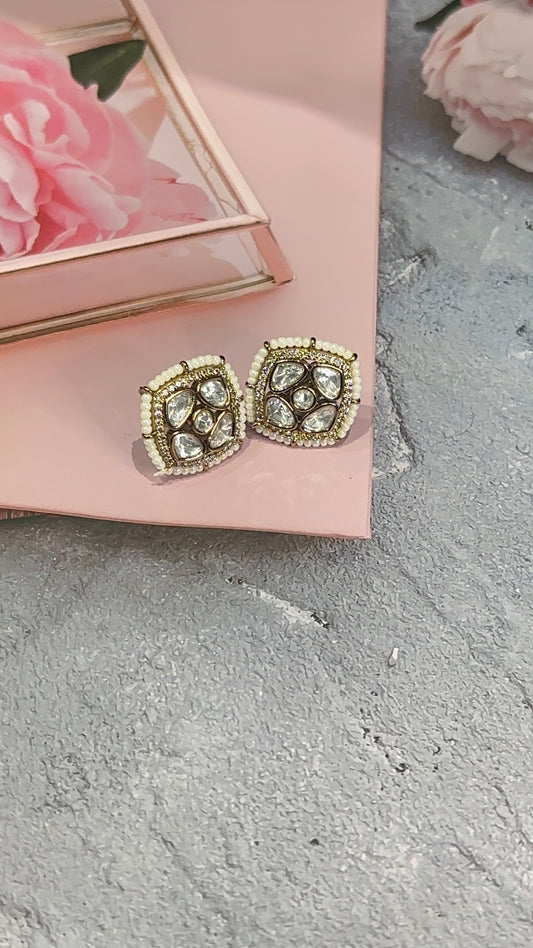 Kundan Pearl Edge Stud Earrings – Timeless Everyday Luxury