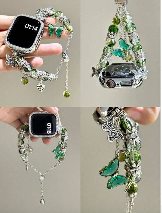Emerald Butterfly Beaded Apple Watch Strap
