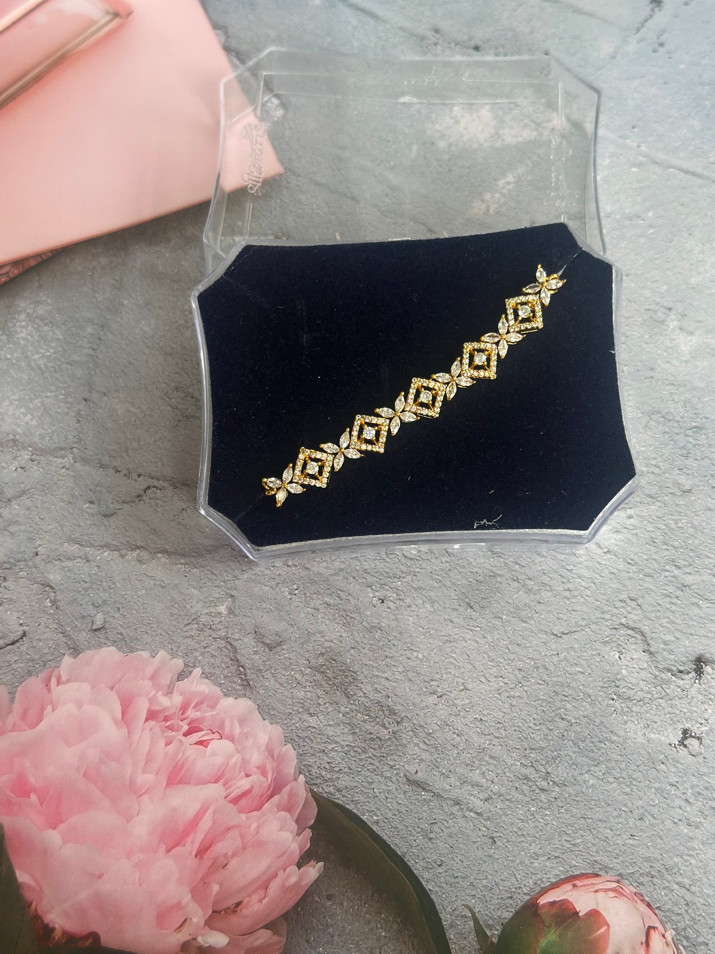 Gold CZ Leaf & Geometric Bracelet