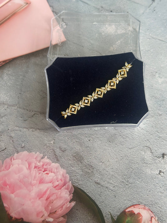Gold CZ Leaf & Geometric Bracelet
