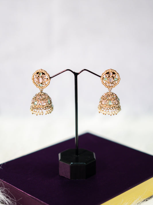 Mint Floral Jhumka Earrings – Traditional Beauty with a Soft Twist