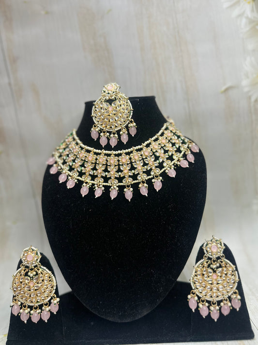 Kundan Choker Set with Rose Quartz Beads