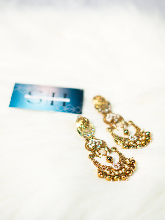 Gold Pearl Chand Drop Earrings