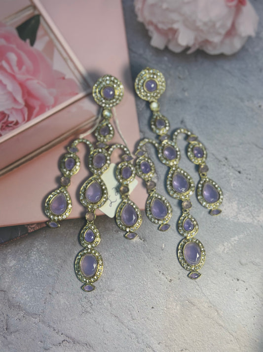 Lavender Cascade Statement Earrings – Antique Gold Glamour