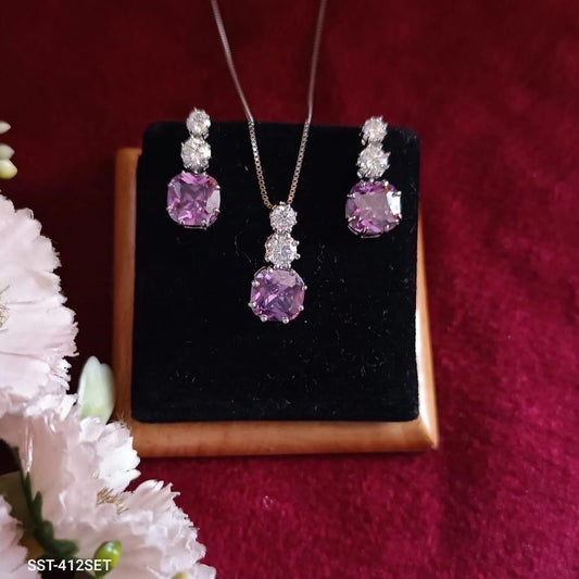 Amethyst Elegance Sterling Silver Pendant & Earring Set