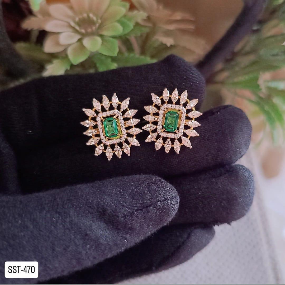 Emerald CZ Earrings – Sterling Silver 925, Elite CZ Diamond Studded