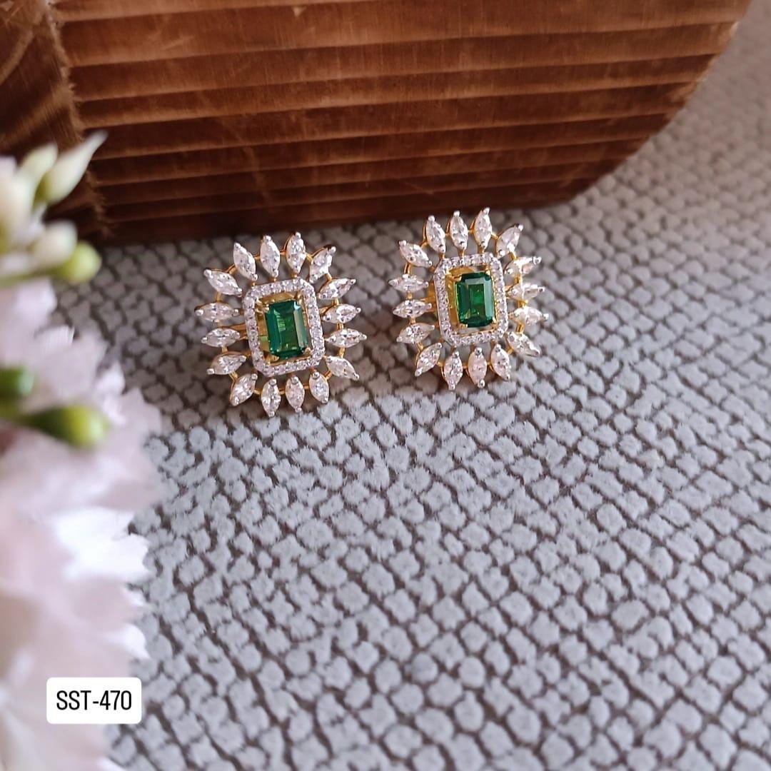 Emerald CZ Earrings – Sterling Silver 925, Elite CZ Diamond Studded